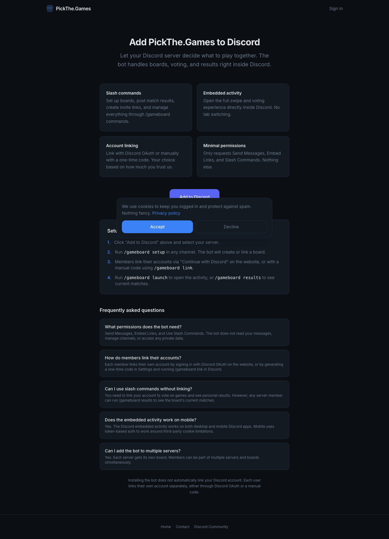 Discord bot page